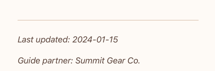 Example of subtle branding — a small credit line at the bottom of the guide